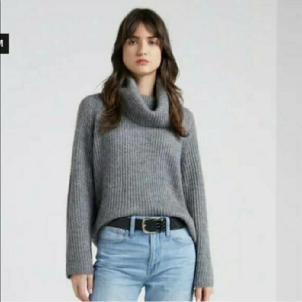 Point Sur J Crew Mohair Ribbed Turtleneck Sweater Gray ribbed oversized XXS